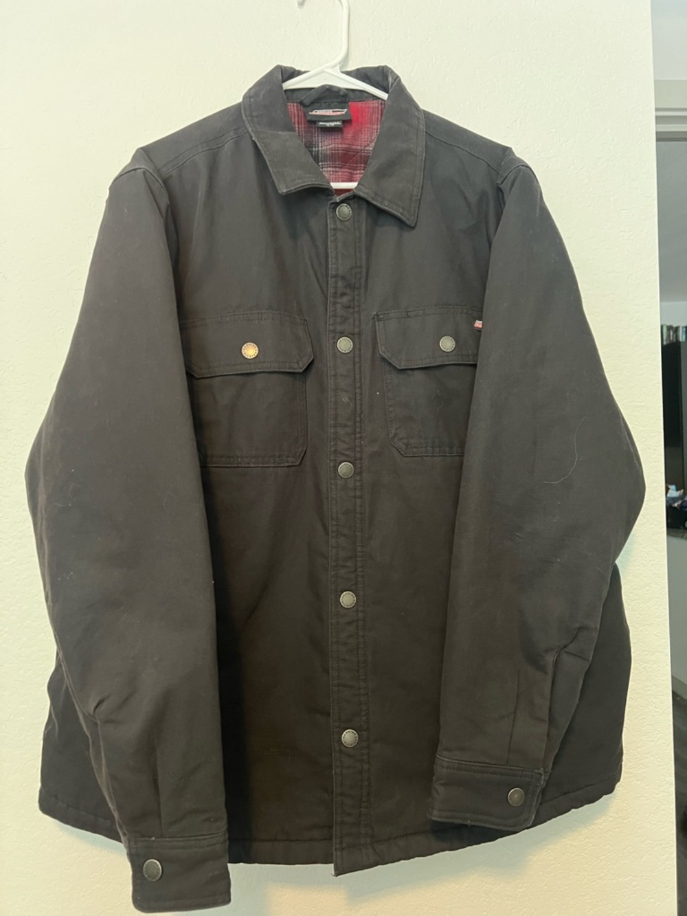 Dickies Black Shirt Jacket with Red Plaid Lining